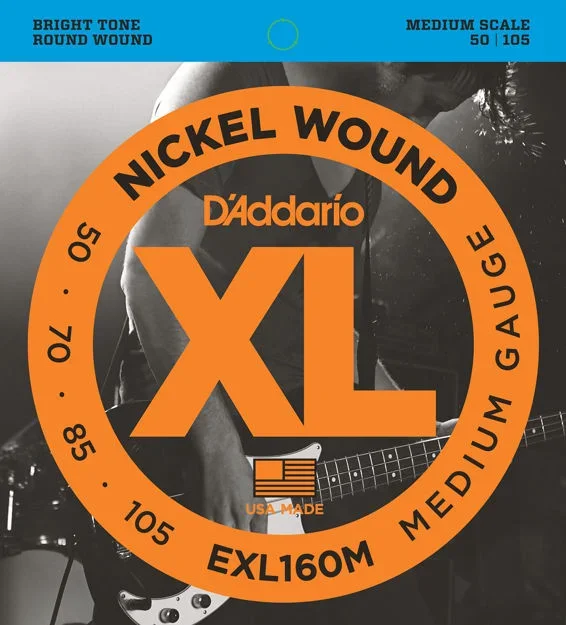 4Sound. D’Addario EXL160M Nickel Wound Bass Guitar Strings, Medium, 50-105, Medium Scale