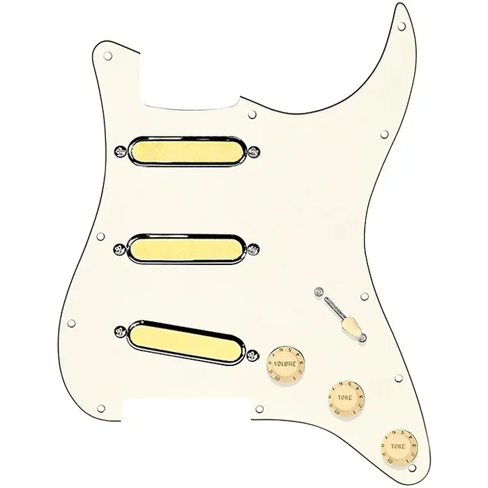 920D Custom Gold Foil Loaded Pickguard for Strat With Aged White Pickups & Knobs, S7W Wiring Harness Parchment Guitar Center