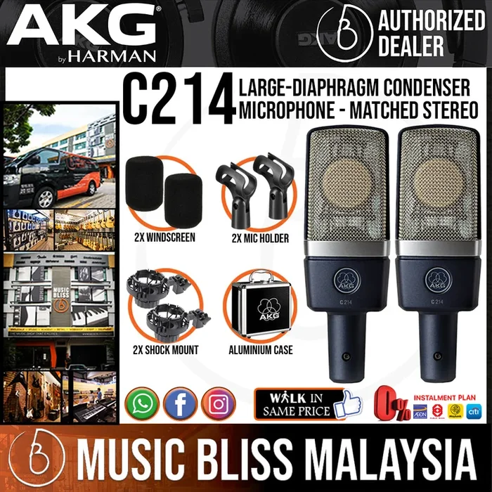 AKG C214 Large-diaphragm Condenser Microphone – Matched Stereo Pair (C-214/ C 214)