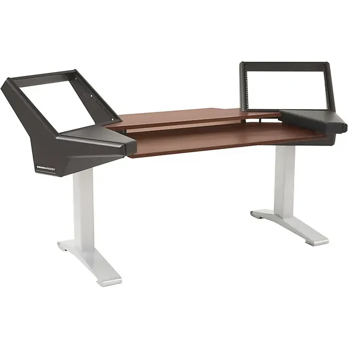 Argosy Halo Keyboard Desk with Black End Panels, Mahogany Surface, and Silver Legs Guitar Center