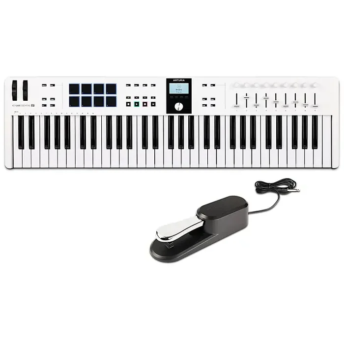 Arturia KeyLab Essential 61 mk3 Keyboard Controller With Universal Sustain Pedal White Guitar Center
