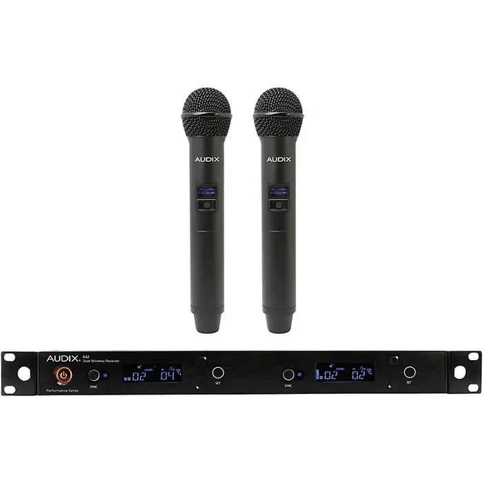 Audix AP42 OM2 Dual Handheld Wireless Microphone System with R42 Two Channel Diversity Receiver and Two H60/OM2 Handheld Transmitters Band B Guitar Center