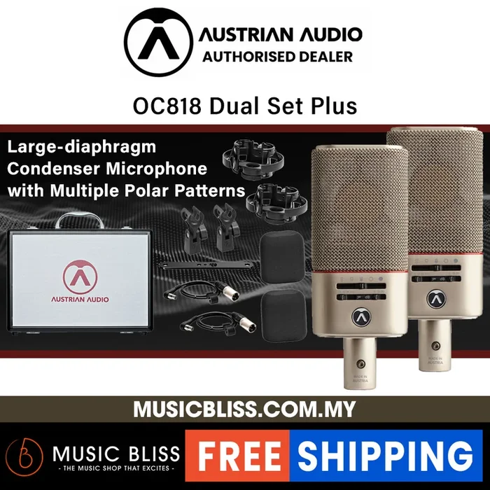 Austrian Audio OC818 Dual Set Plus Multi-pattern Large-diaphragm Condenser Microphones – Dual Set (2 Microphones)