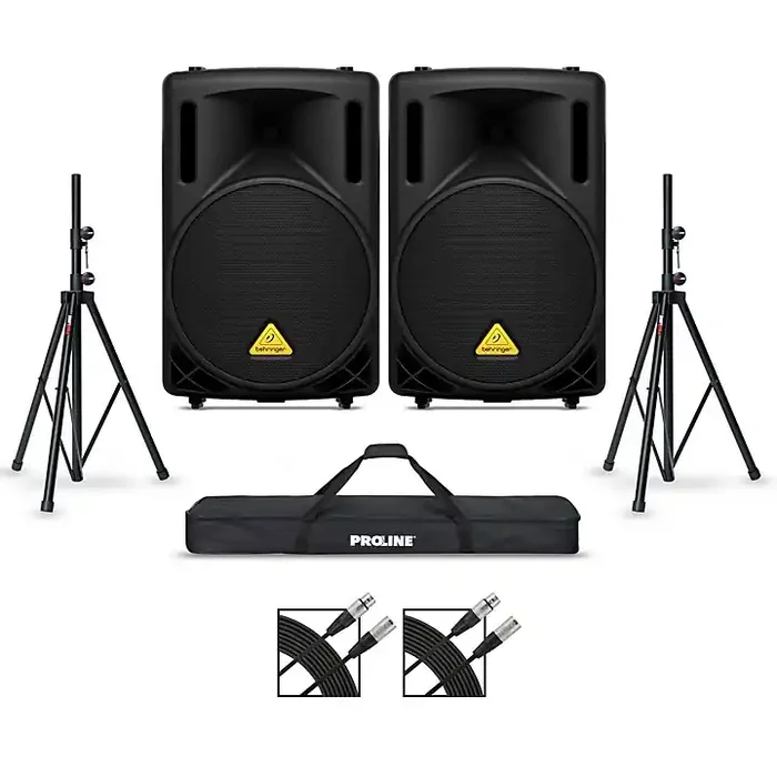 Behringer B212D 12″ Powered Speaker Pair With Stands and Cables Guitar Center