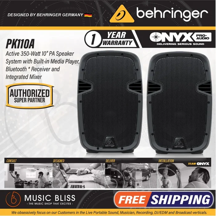 Behringer PK110A Active 350W 10″ PA Speaker System with Bluetooth – Pair (PK-110A / PK 110A) *Crazy Sales Promotion*