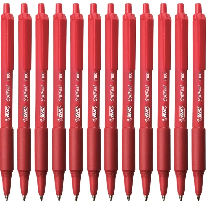 BIC Softfeel Retractable Ballpoint Pen Medium Soft Feel (Red) [Box 12]