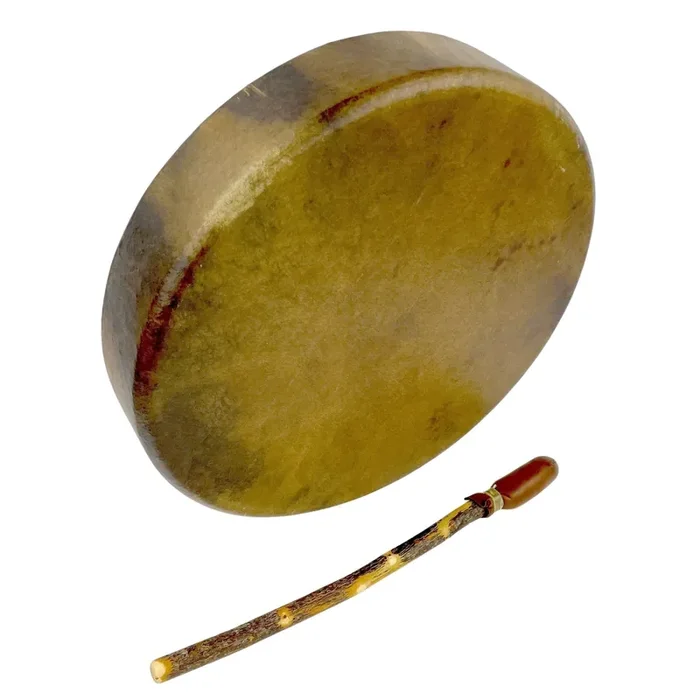 Bison Rawhide Hand Drum, Single-Sided, 20-inch, with Beater, by Nash Tavewa