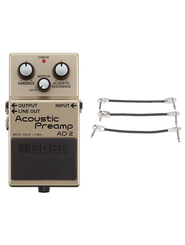 Boss AD-2 Acoustic PreAmp Pedal + Gator Patch Cable 3 Pack