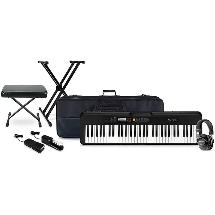 Casio CT-S200 61-key Portable Arranger Keyboard with Tascam TH-200X Studio Headphone Package (Pedals/Bench/Stand/Bag Included) Black Guitar Center