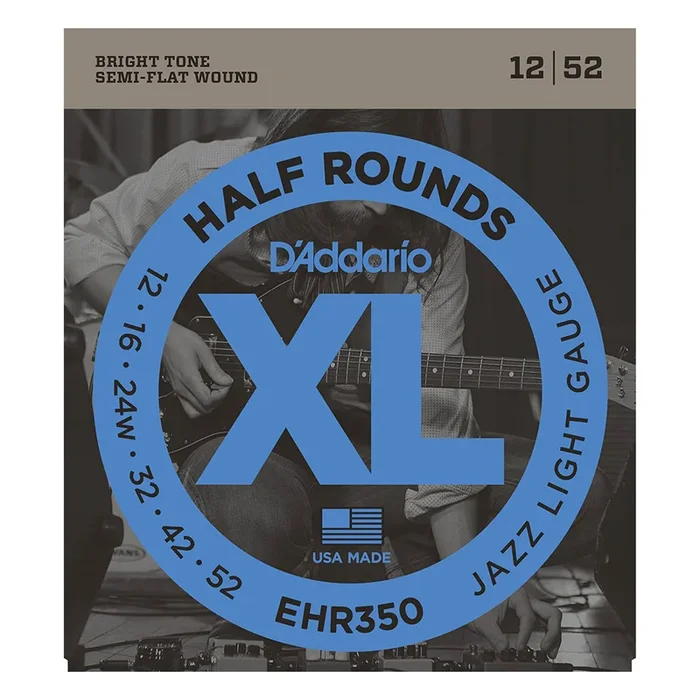D’Addario EHR350 Half Round Electric Guitar Strings, Jazz Light, 12-52