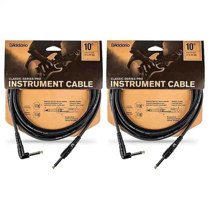 D‘Addario Classic Pro Series Instrument Cable, Right Angle Plug -10 ft. – 2-Pack Guitar Center