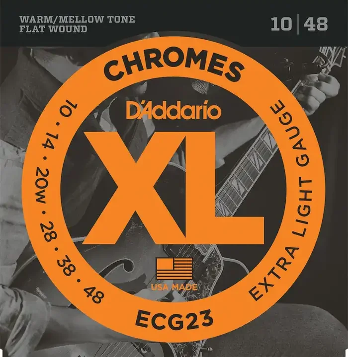 D‘Addario ECG23 Chromes Flat Wound Electric Guitar Strings, Extra Light, 10-48