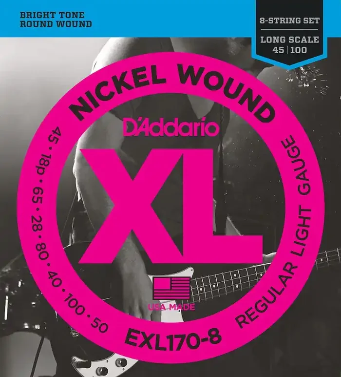 D‘Addario EXL170-8 8-String Nickel Wound Bass Guitar Strings, Light, 32-130, Long Scale
