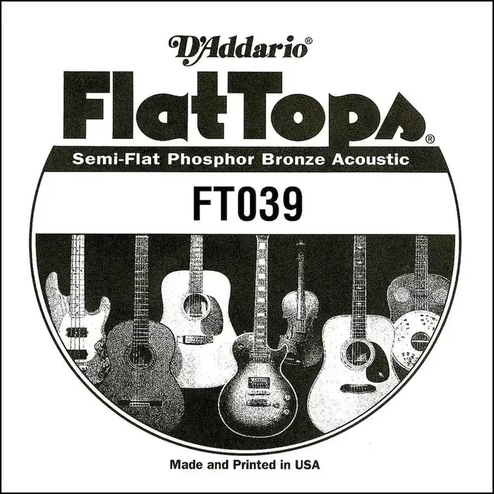 D‘Addario FT039 Semi-Flat Phosphor Bronze Acoustic Guitar Single String, .039