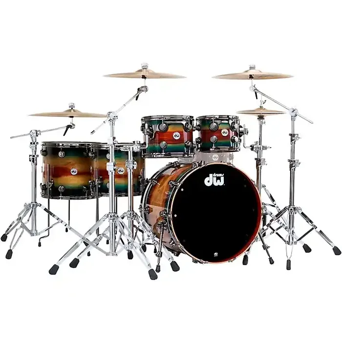 DW SonicPly Collectors 5-Piece Exotic Shell Pack with 22 in. Bass Drum Natural to Quick Royal Blue Burst Over Horizontal Padauk Guitar Center