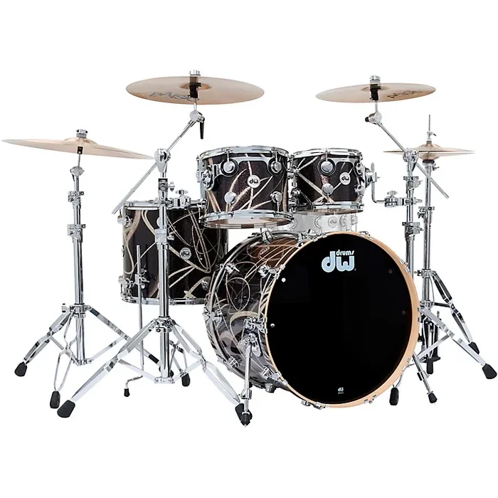 DW SSC Collectors Series 4-Piece Finish Ply Shell Pack With 22″ Bass Drum Smoke Glass Contrail Finish Ply