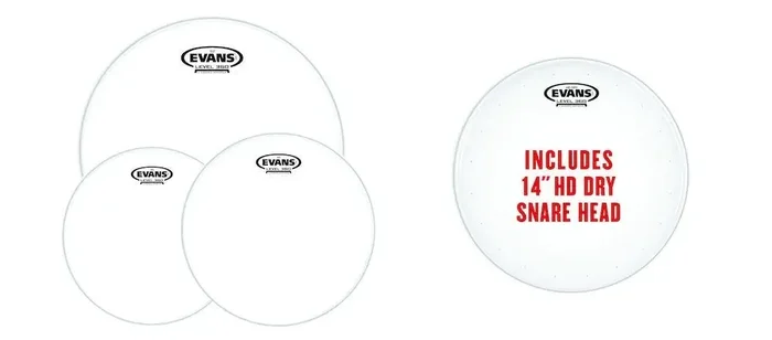 Evans G2 Clear Standard Pack (12″, 13″, 16″) with 14″ HD Dry Snare Batter