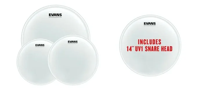 Evans UV1 Coated Fusion Pack (10″, 12″, 14″) with 14″ UV1 Coated Snare Batter