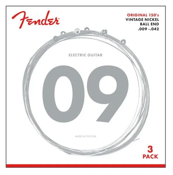 Fender 150L 3 Pack – Pure Nickel Electric Guitar Strings – Light – 9-42 for sale
