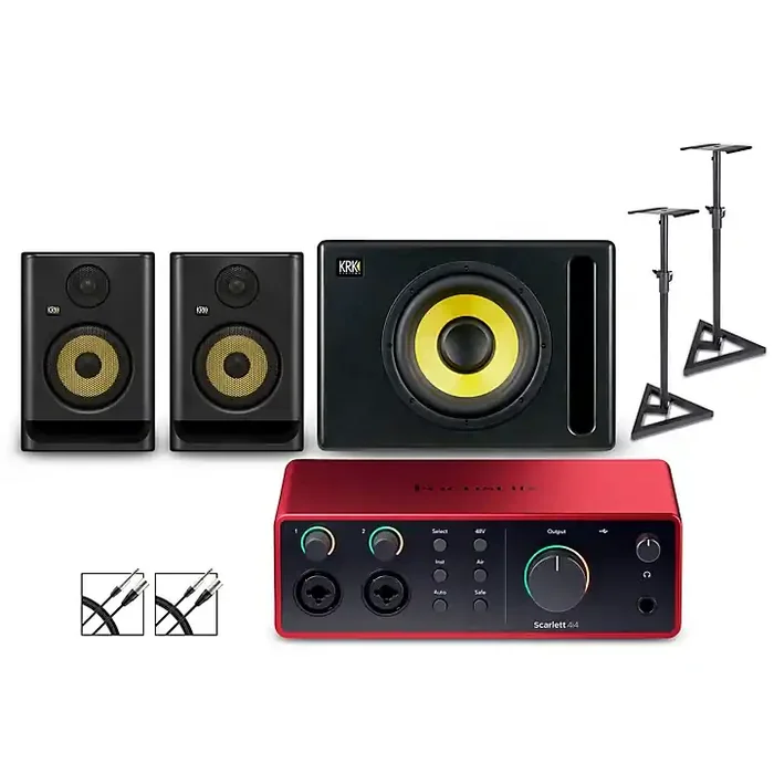 Focusrite 4i4 Gen4 with KRK ROKIT G5 Studio Monitor Pair & S10 Subwoofer (Stands & Cables Included) ROKIT 5 Guitar Center
