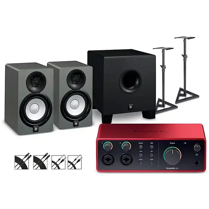 Focusrite Scarlett 4i4 Gen 4 With Yamaha HS Studio Monitor Pair & HS8S Subwoofer Bundle (Stands & Cables Included) HS5 SG Guitar Center