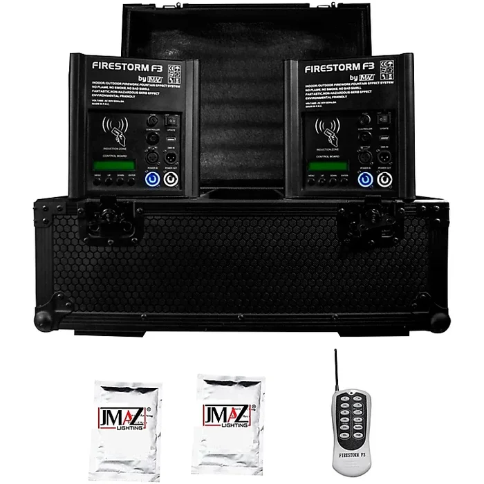 JMAZ Lighting Firestorm F3 2-Unit Package With 2 Packs of Granule and Road Case Black