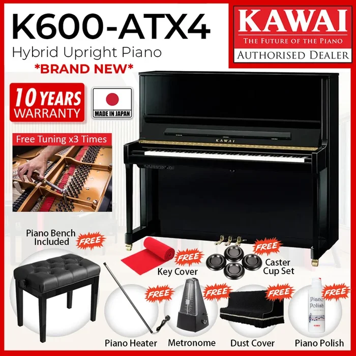 Kawai K600-ATX4 Hybrid Upright Piano – Ebony Polish *Made in Japan*