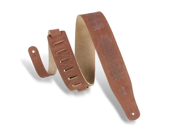 Levy’s Suede Leather Celtic Knot Emboss Guitar Strap – Brown