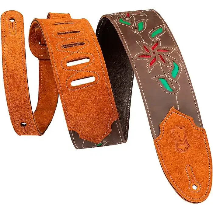 Levy‘s 2.5″ Flowering Vine Leather Guitar Strap Brown/Red Guitar Center