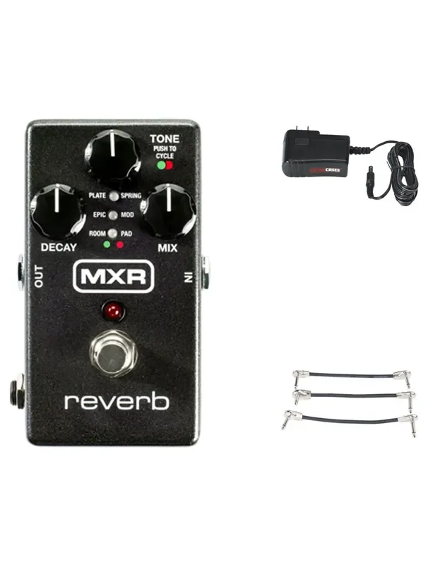 MXR M300 Reverb + Gator 9V Power Combo & 3 Patch Cables