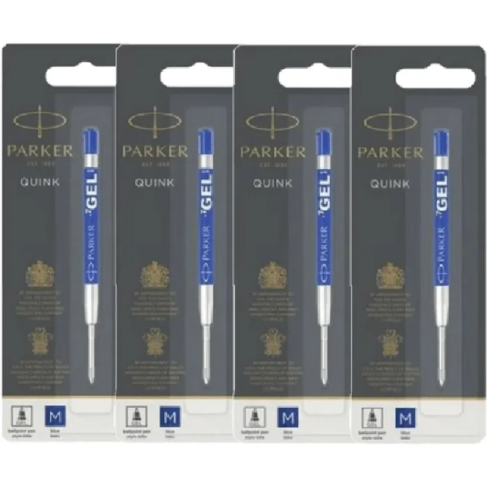 Parker 4 Pack Genuine Quink Pen Refill Gel Medium Nib Ink (Blue)