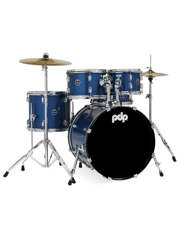 PDP Centerstage 5pc Drum Kit w/Hardware, Cymbals & Throne Royal Blue Sparkle
