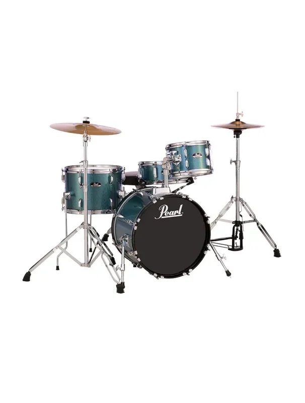 Pearl Roadshow 4-Piece Drum Set w/Hardware and Cymbals – Aqua Blue Glitter