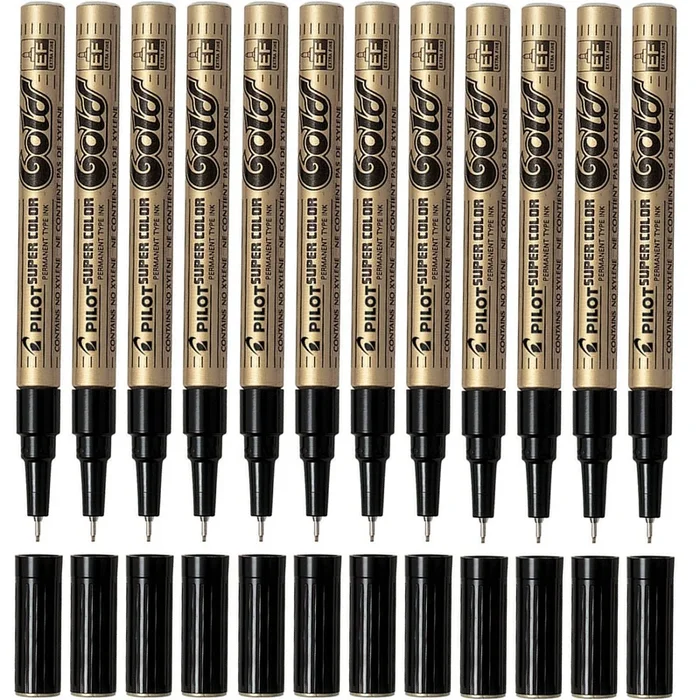 Pilot Box 12 Permanent Marker Extra Fine (Gold)