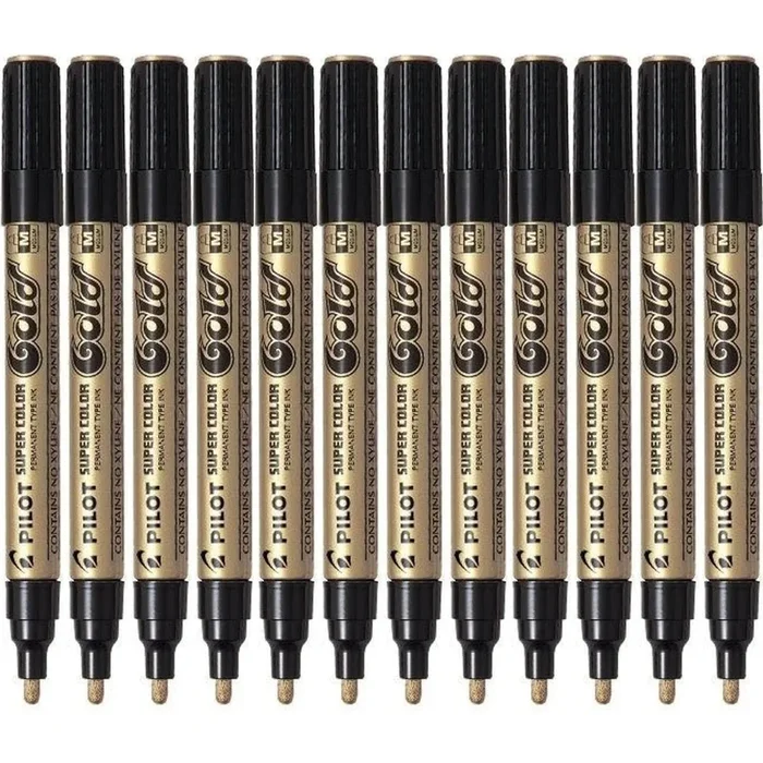 Pilot Super Colour Permanent Marker Medium 4.5mm Gold Box 12