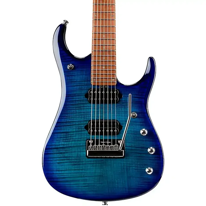 Platinum Ernie Ball Music Man JP15 Roasted Flame Maple Top 7-String Electric Guitar Cerulean Paradise Guitar Center