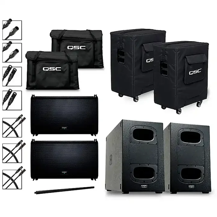 QSC Two LA112 Pole Mounted Active Line Array Speakers Package With Two KS212C Subwoofers Guitar Center