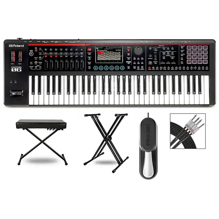 Roland FANTOM-06 Synthesizer With X-Stand, Sustain Pedal, Bench and Livewire Audio Cables Guitar Center