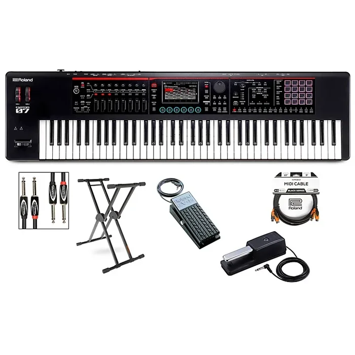 Roland FANTOM-07 Synthesizer With KS-20X, DP-10 and EV-5 Plus Black Series Audio and MIDI Cables