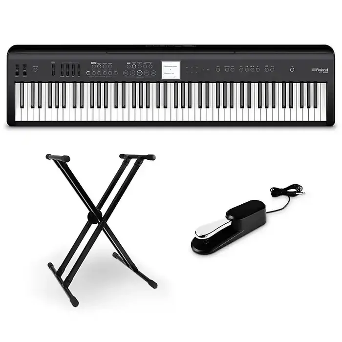 Roland FP-E50 Digital Piano With Double-Brace X-Stand and Sustain Pedal Black Guitar Center
