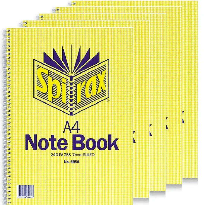 Spirax 595A Notebook 7mm Ruled Spiral Bound 240 Page (A4) [5 Pack]