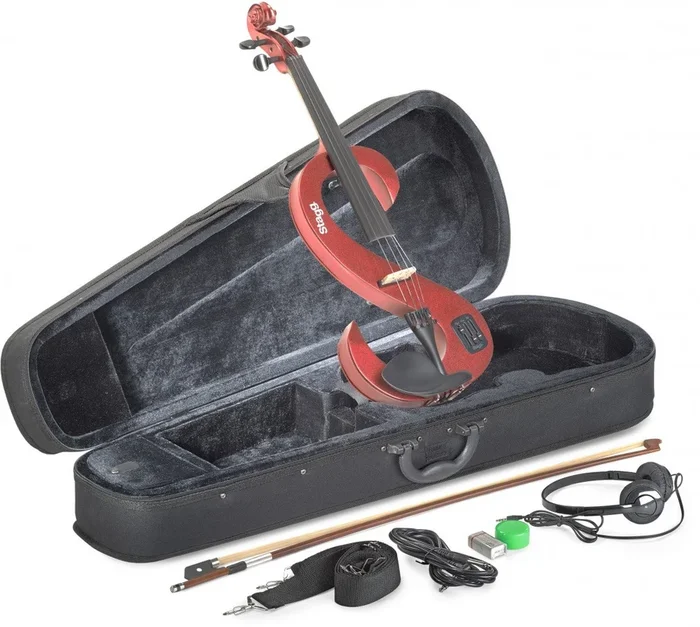 Stagg 4/4 S-Shaped Electric Violin Outfit with Case and Bow – Metallic Red