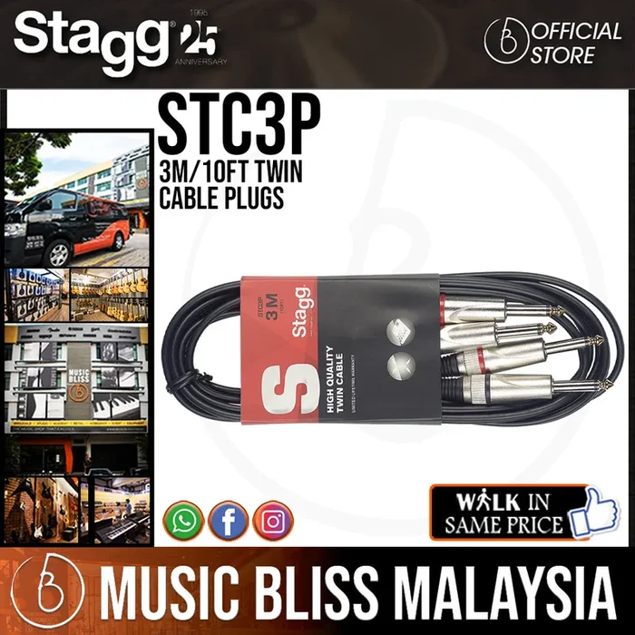 Stagg STC3P 3M/10ft Twin Cable Plugs