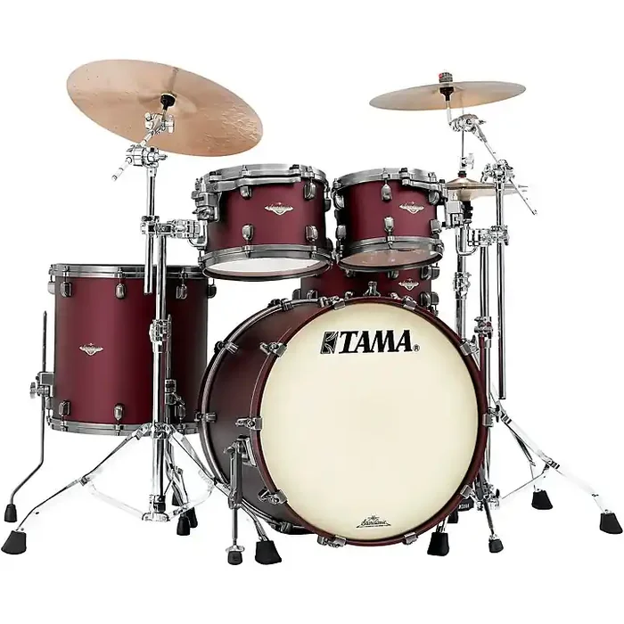 TAMA Starclassic Maple 4-Piece Shell Pack With 22″ Bass Drum and Smoked Black Nickel Shell Hardware Flat Burgundy Metallic Guitar Center