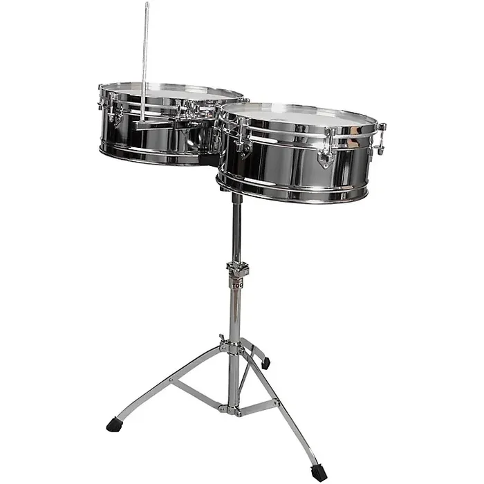 Toca Elite Series Steel Timbales 14″ and 15″ Chrome Drums with Stand 14 in./15 in. Chrome Guitar Center
