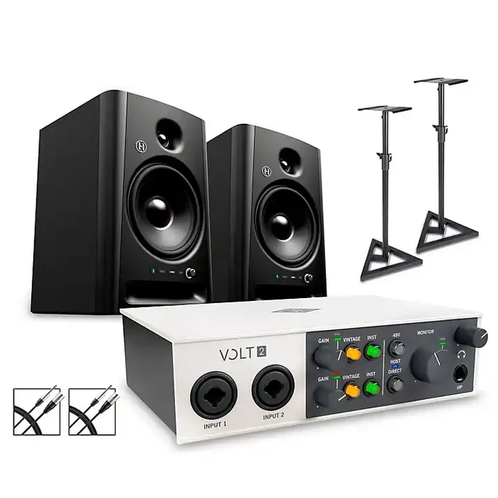Universal Audio Volt 2 With Harbinger Studio Monitor Pair, Stands & Cables SM508 Guitar Center