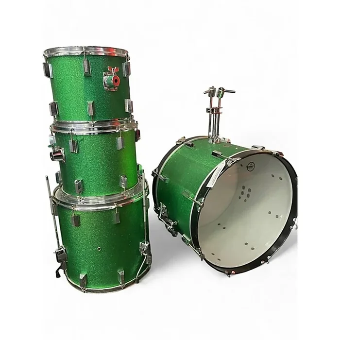 Used Cannon Percussion 4 Piece 5 Piece green sparkle Drum Kit green sparkle