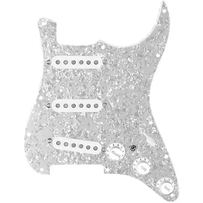 Vintage American Loaded Pickguard for Strat With White Pickups and S7W-MT Wiring Harness White Pearl Guitar Center